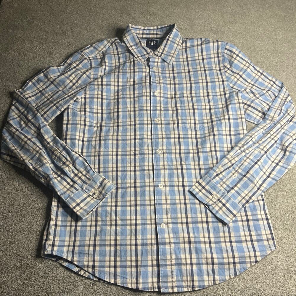 Gap Men's Medium Blue Plaid Long Sleeve Button Down Shirt Cotton Casual B262